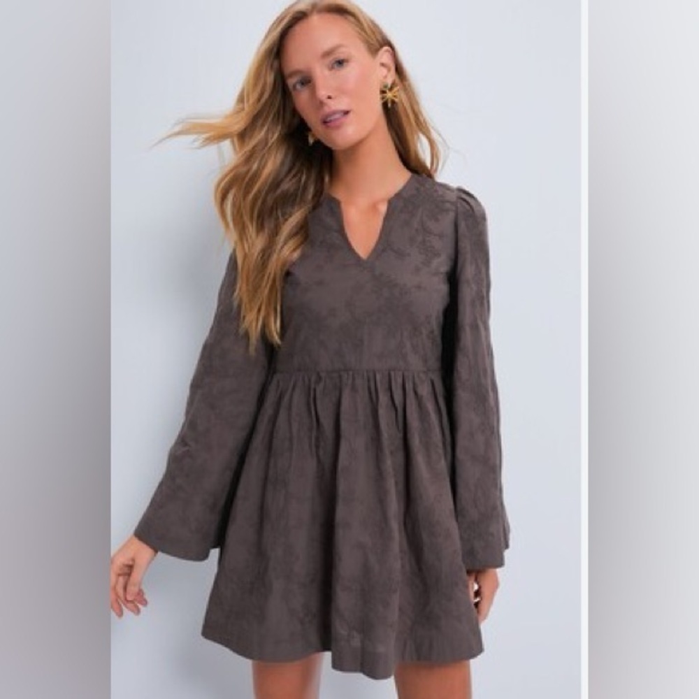 Tuckernuck Hyacinth House Women's Brown Textured Becca Bell-Sleeved Dress, Small